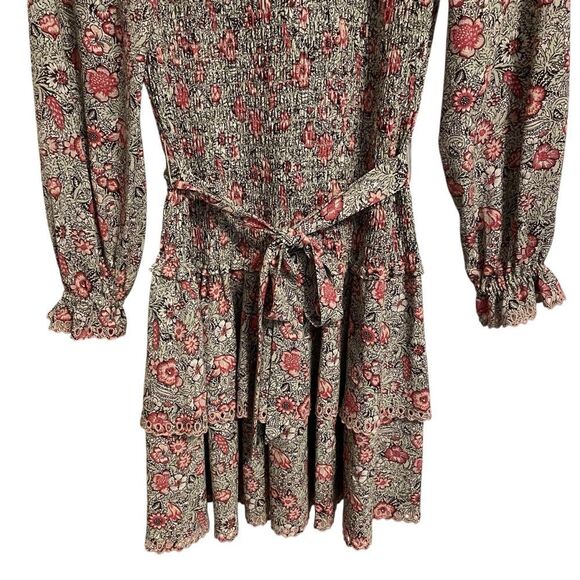 La Vie Rebecca Taylor Camila Crepe Smocked Floral Tiered Long Sleeve Dress XS - Picture 6 of 8